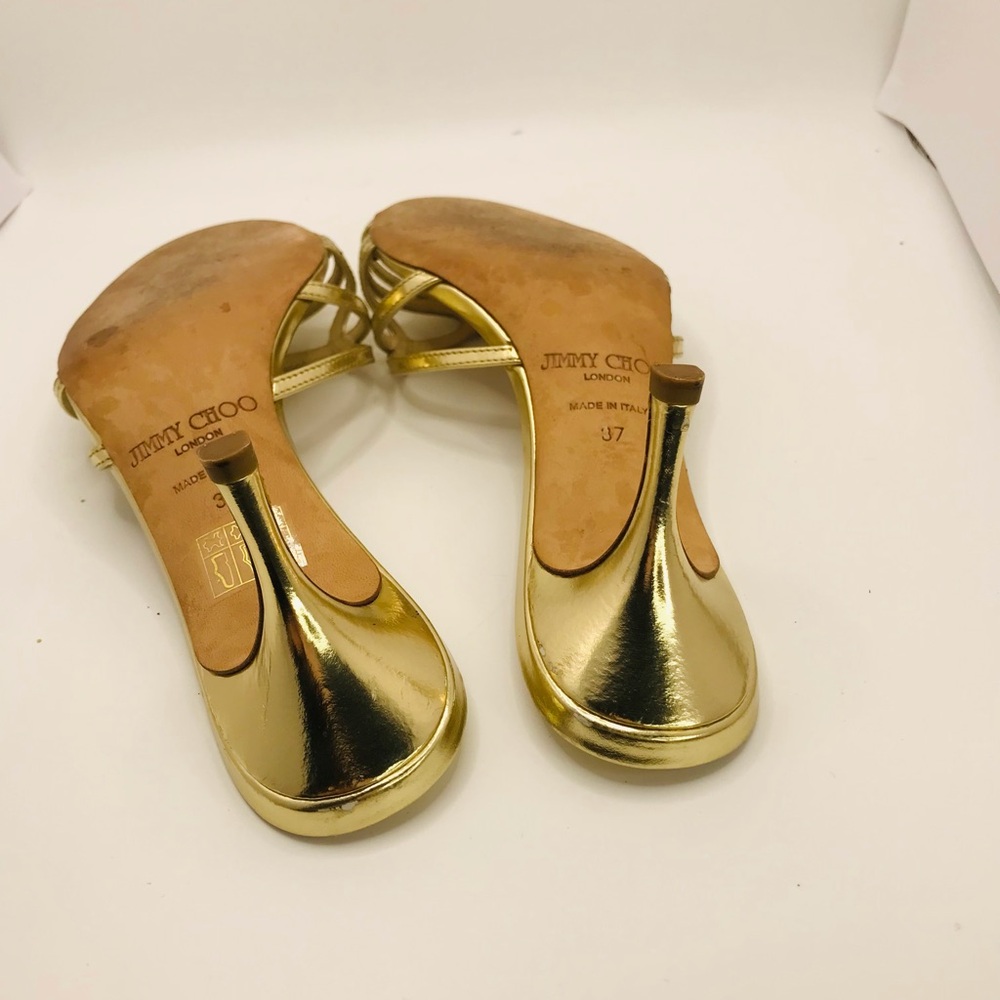 Jimmy Choo Metallic Gold Strappy Slide Heels - Picture 9 of 12